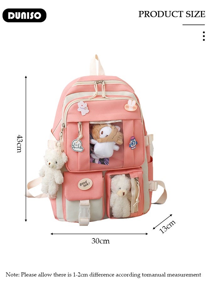 DUNISO 5 Pcs School Bags Set With Anti-Theft,School Backpack Set For Girls With Multiple Pockets ,Anime And Cartoon Schoolbag Set For New Semester Gifts ,Fashion Bookbag Set For Primary Elementary High School And Girls Kindergarten  - Image 4