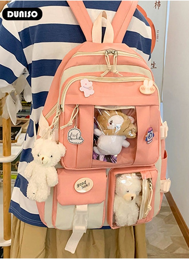 DUNISO 5 Pcs School Bags Set With Anti-Theft,School Backpack Set For Girls With Multiple Pockets ,Anime And Cartoon Schoolbag Set For New Semester Gifts ,Fashion Bookbag Set For Primary Elementary High School And Girls Kindergarten  - Image 3