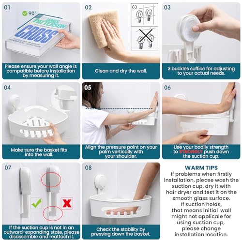 TAILI Suction Corner Shower Caddy, Bathroom Shelf Storage Basket Wall Mounted Organizer for Shampoo, Conditioner, Plastic Rack for Kitchen&Bathroom, Drill-Free Removable (2 Pack) - Image 4