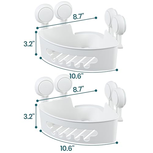 TAILI Suction Corner Shower Caddy, Bathroom Shelf Storage Basket Wall Mounted Organizer for Shampoo, Conditioner, Plastic Rack for Kitchen&Bathroom, Drill-Free Removable (2 Pack) - Image 5