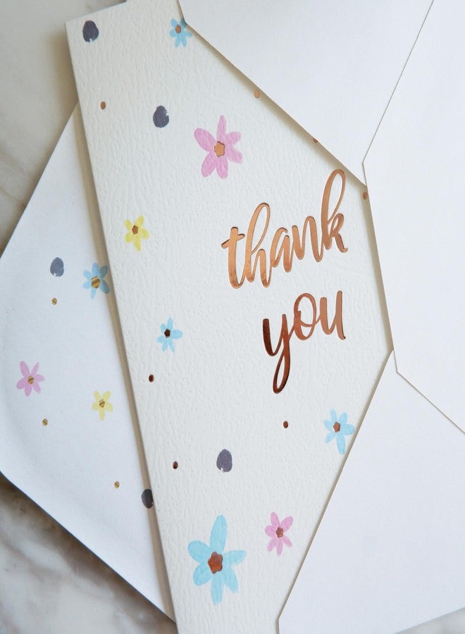 CHRIZ.Z Thank You Card - Single Textured Card with Foiled Lettering with 1 Kraft Envelopes - 5" x 7" Blank Inside (Floral) - Image 3