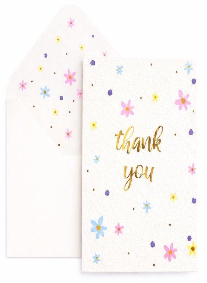 CHRIZ.Z Thank You Card - Single Textured Card with Foiled Lettering with 1 Kraft Envelopes - 5" x 7" Blank Inside (Floral) - Image 1