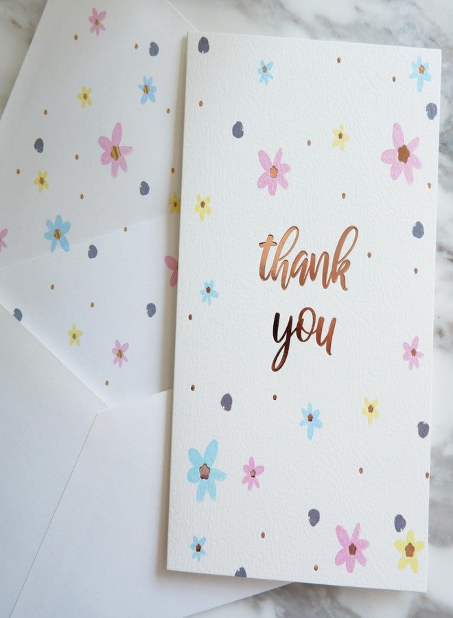 CHRIZ.Z Thank You Card - Single Textured Card with Foiled Lettering with 1 Kraft Envelopes - 5" x 7" Blank Inside (Floral) - Image 2