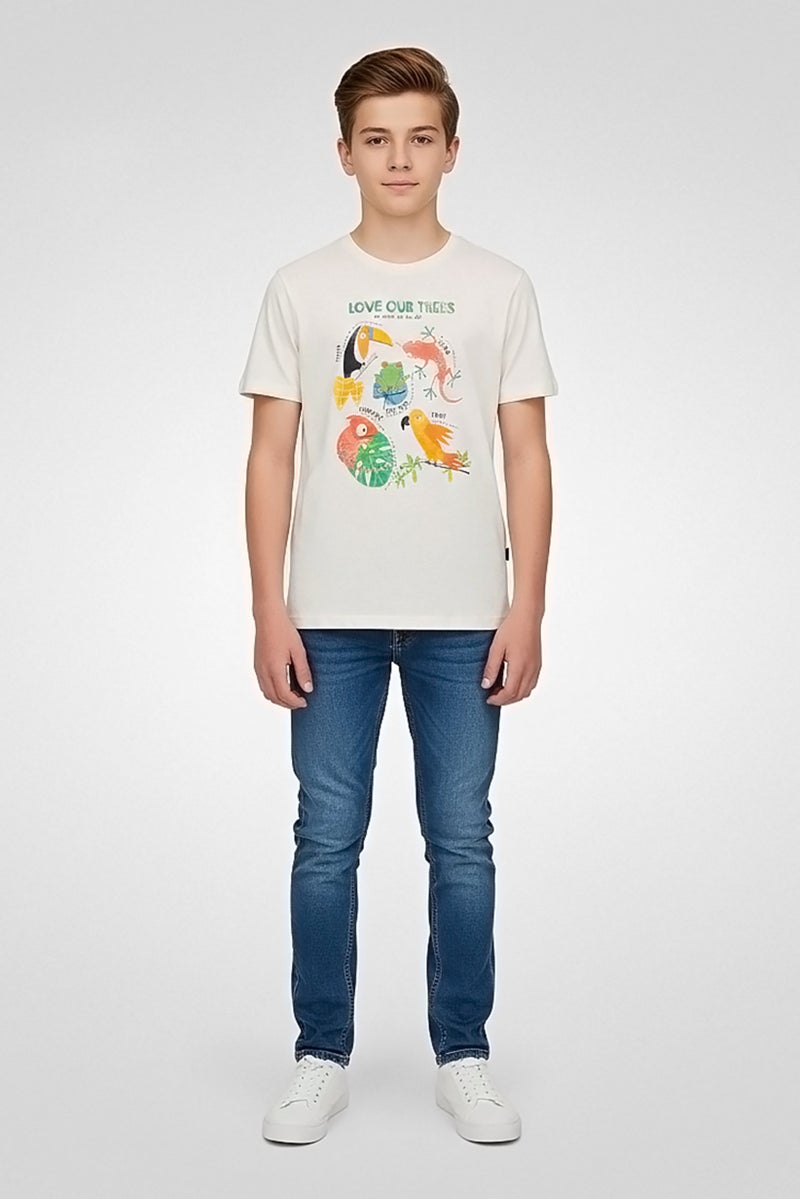 Hamleys تي شيرت قصير الأكمام بطباعة جرافيك للأطفال الأولاد، أبيض - Image 1