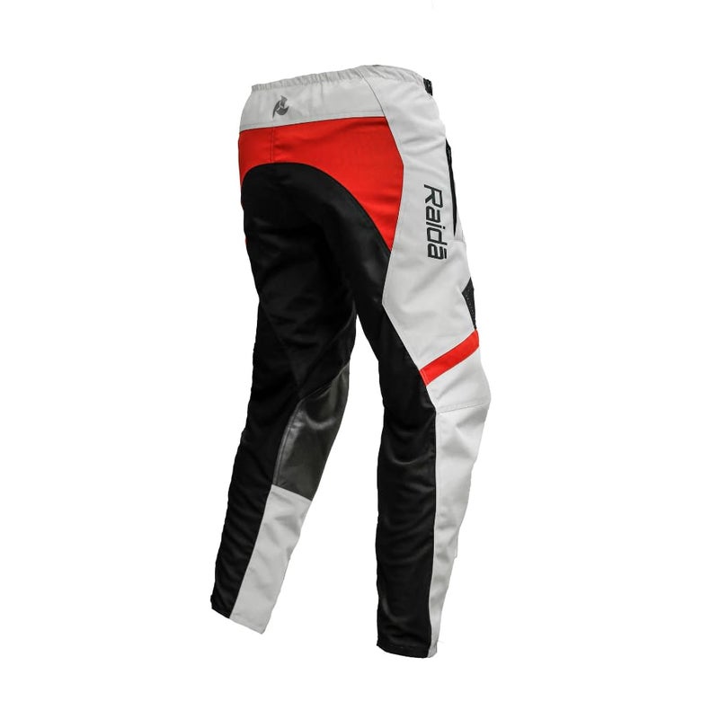 Raida Men Trailcraft Off-Road Pants | MX & Trail Ride | Lightweight | Abrasion-Resitant Fabric | Heat Sheild Panel | (XL, Grey/Red), Fitted, Mid Rise - Image 2