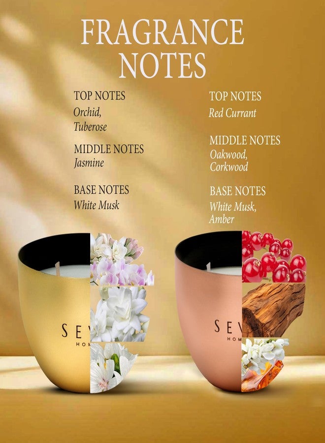SEVA HOME Heirloom Mini Scented Candles Gift Set (Set of 2) | 20-Hour Burn Each | Natural Soy Wax | Gold & Rosegold Metal Jars | Home Decor & Luxury Gifting - Image 3