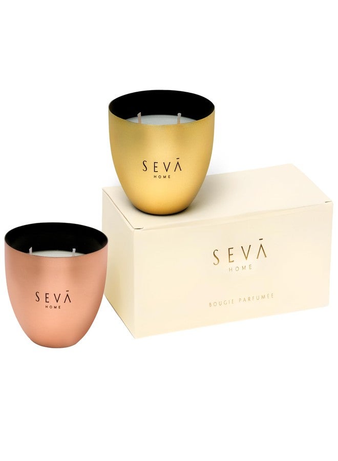 SEVA HOME Heirloom Mini Scented Candles Gift Set (Set of 2) | 20-Hour Burn Each | Natural Soy Wax | Gold & Rosegold Metal Jars | Home Decor & Luxury Gifting - Image 1