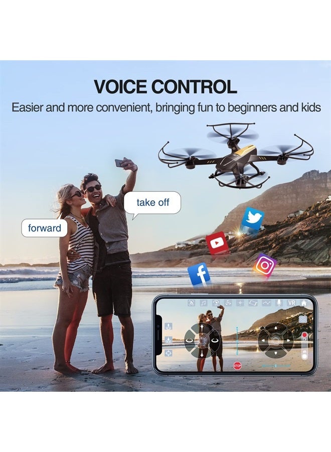 Drones for Adults/Kids/Beginners- A8 Larger 1080P FPV Drone with Camera One Key Start/Hover/Land Kids Drone Remote/APP/Voice/Gesture Control 24 Min Flight Low Battery Warn Safe Design Gift Ideas