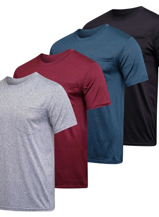 REALESSENTIALS 4 Pack: Men's Dry-Fit Short Sleeve Pocket Crew Performance Athletic T-Shirt (Available in Big & Tall), Set 3, XL - Image 1