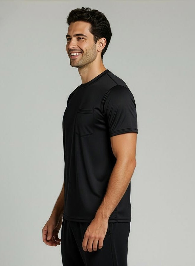 REALESSENTIALS 4 Pack: Men's Dry-Fit Short Sleeve Pocket Crew Performance Athletic T-Shirt (Available in Big & Tall), Set 3, XL - Image 5