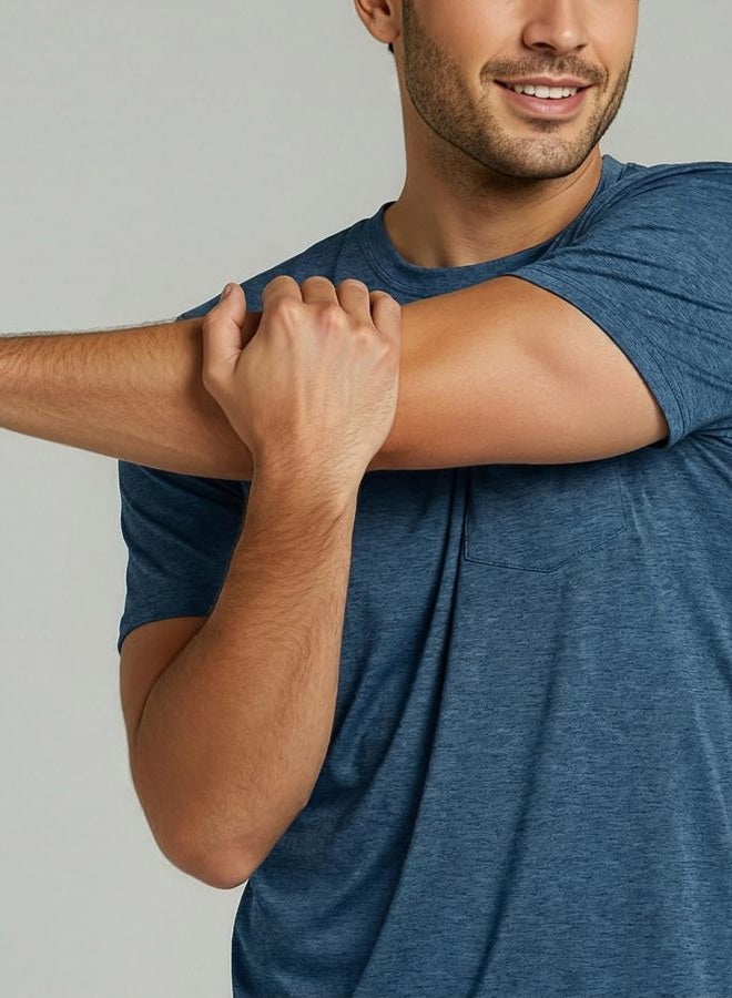 REALESSENTIALS 4 Pack: Men's Dry-Fit Short Sleeve Pocket Crew Performance Athletic T-Shirt (Available in Big & Tall), Set 3, XL - Image 3