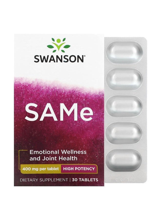 Swanson, SAMe, High Potency, 400 mg, 30 Tablets - Image 1