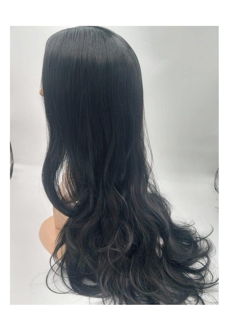 إستيل شعر مستعار طويل مموج بدون غرة، شعر مستعار صناعي عالي المقاومة للحرارة، مجعد للنساء والفتيات، شعر مجعد ذو مظهر طبيعي وجميل (طويل، بدون موجة فضفاضة باللون الأسود) - Image 3