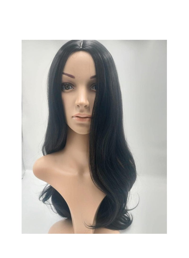 إستيل شعر مستعار طويل مموج بدون غرة، شعر مستعار صناعي عالي المقاومة للحرارة، مجعد للنساء والفتيات، شعر مجعد ذو مظهر طبيعي وجميل (طويل، بدون موجة فضفاضة باللون الأسود) - Image 2