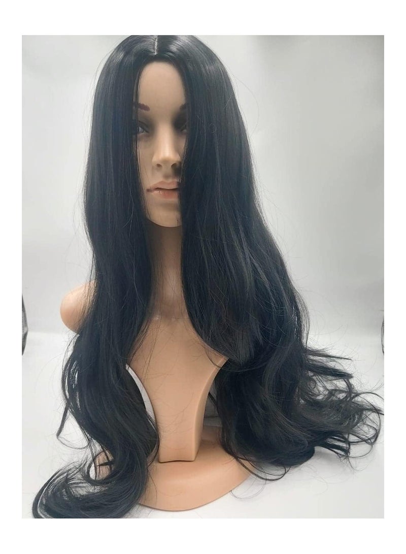 إستيل شعر مستعار طويل مموج بدون غرة، شعر مستعار صناعي عالي المقاومة للحرارة، مجعد للنساء والفتيات، شعر مجعد ذو مظهر طبيعي وجميل (طويل، بدون موجة فضفاضة باللون الأسود) - Image 4