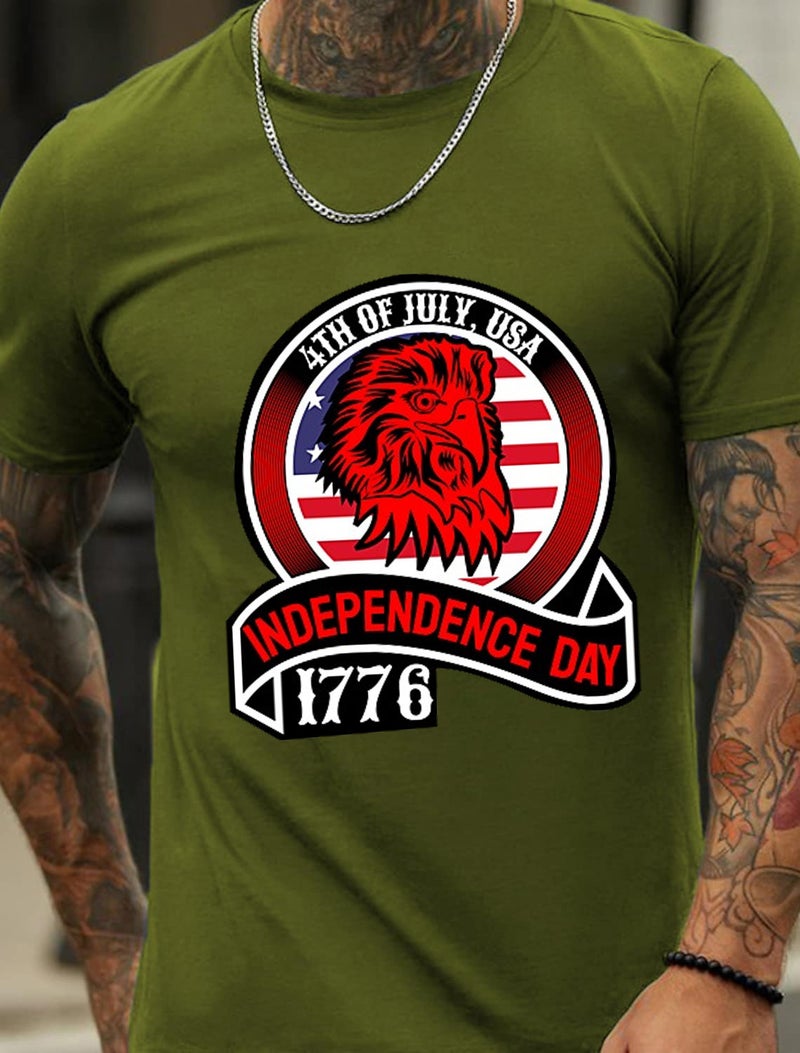 Foreign Trade Cross-border European and American European Code plus size Retro Independence Day Printed Pattern Fashion Men's Cotton Summer T-Shirt - Image 5