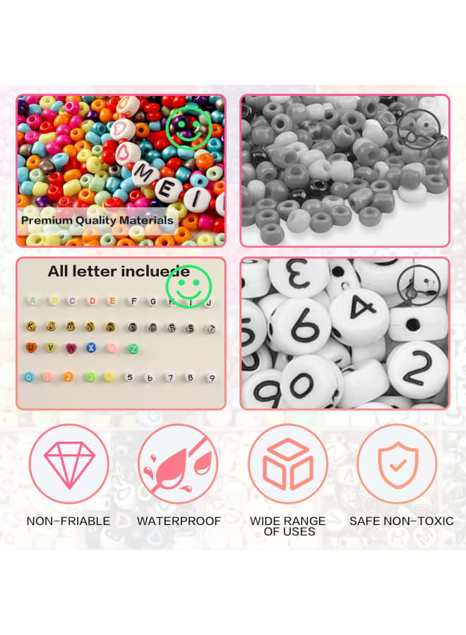 4mm Bead Making Bracelet String Necklace Ring Supplies Girl Braid Hair Beading, DIY Jewelry Kit for Adults Glass Seed Letters Smiley Heart Shapes Flat Numbers Color Preppy Clay Bead s - Image 5