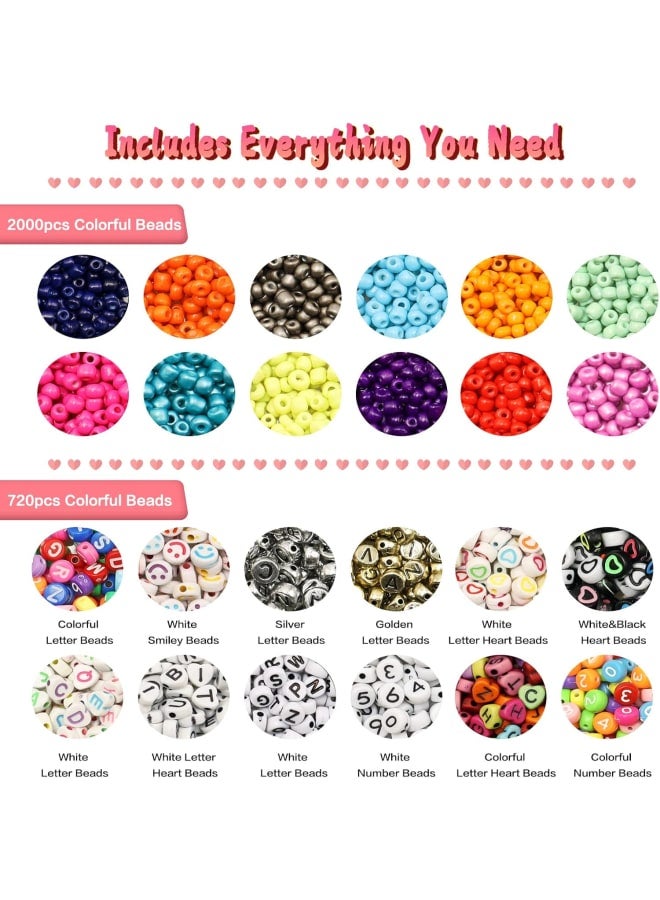 4mm Bead Making Bracelet String Necklace Ring Supplies Girl Braid Hair Beading, DIY Jewelry Kit for Adults Glass Seed Letters Smiley Heart Shapes Flat Numbers Color Preppy Clay Bead s - Image 3