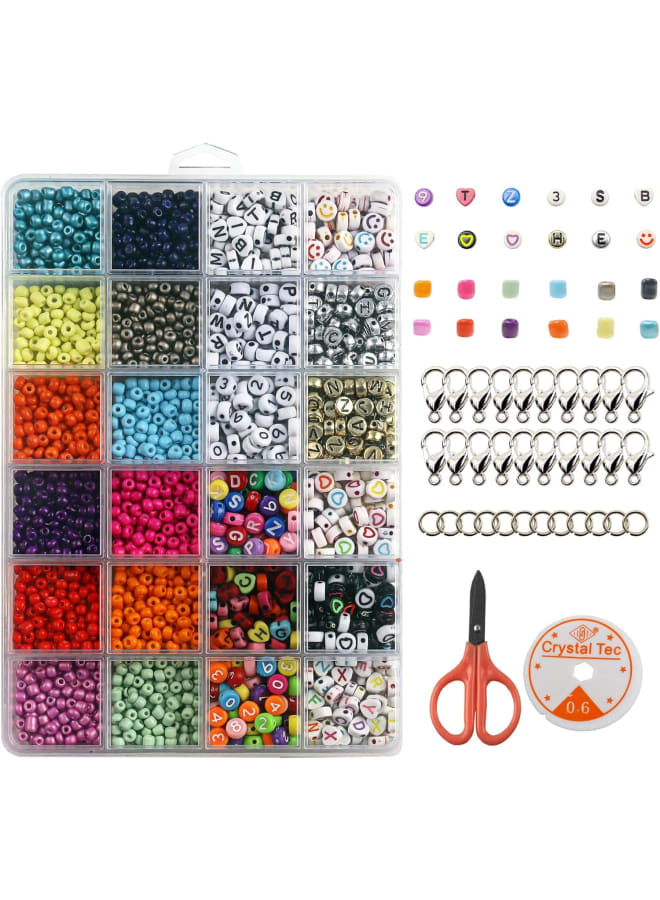 4mm Bead Making Bracelet String Necklace Ring Supplies Girl Braid Hair Beading, DIY Jewelry Kit for Adults Glass Seed Letters Smiley Heart Shapes Flat Numbers Color Preppy Clay Bead s - Image 1