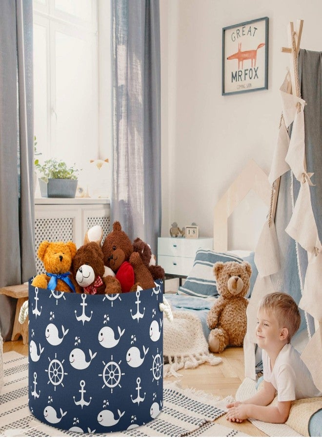 visesunny Collapsible Large Capacity Basket Classic Whale Anchor Clothes Toy Storage Hamper with Durable Cotton Handles Home Organizer Solution for Bathroom, Bedroom, Nursery, Laundry,Closet - Image 3