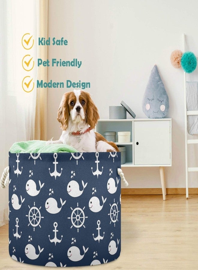 visesunny Collapsible Large Capacity Basket Classic Whale Anchor Clothes Toy Storage Hamper with Durable Cotton Handles Home Organizer Solution for Bathroom, Bedroom, Nursery, Laundry,Closet - Image 2