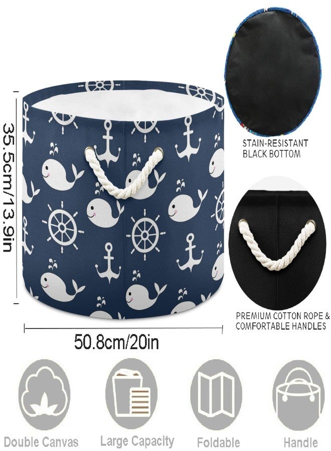 visesunny Collapsible Large Capacity Basket Classic Whale Anchor Clothes Toy Storage Hamper with Durable Cotton Handles Home Organizer Solution for Bathroom, Bedroom, Nursery, Laundry,Closet - Image 5