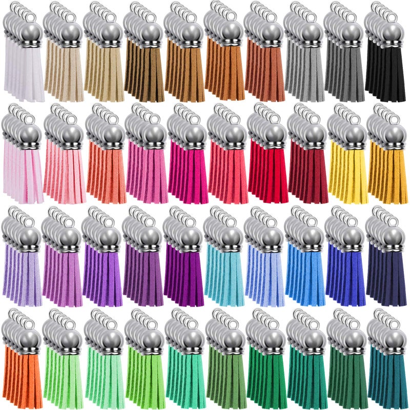 Duufin 200 Pieces Keychain Tassels Bulk Leather Tassel Pendants Multi Color Tassels for Keychain Making Craft and DIY 40 Colors