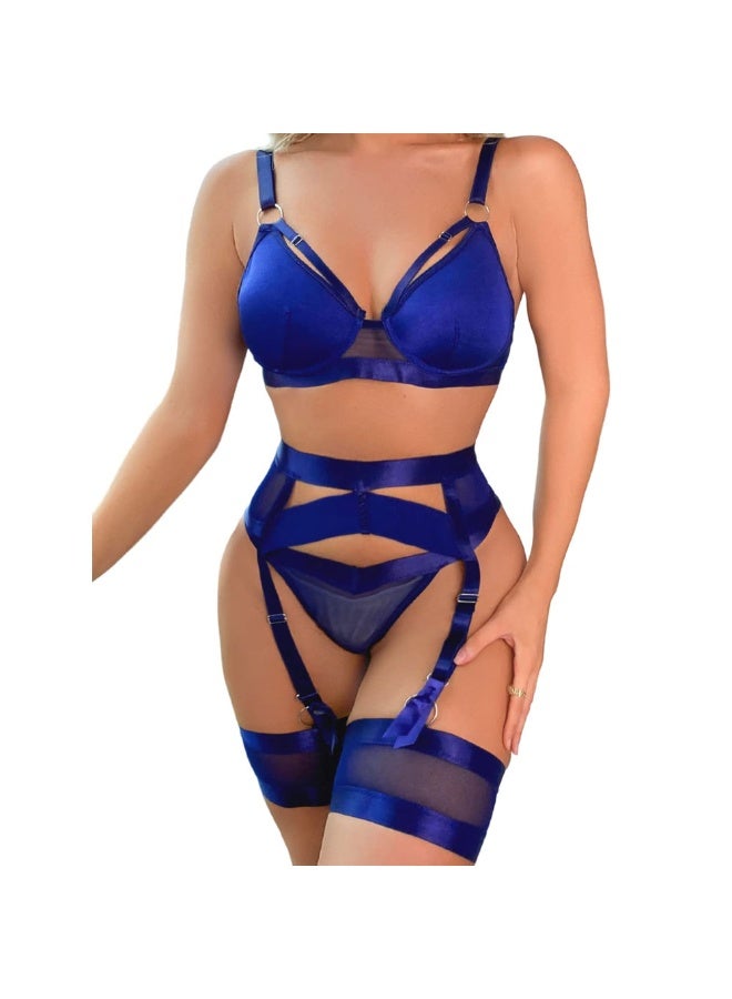 Women Lingerie Sets with Garter Belt 4 Pieces Lace Teddy Babydoll Bodysuit MG06 - Image 2