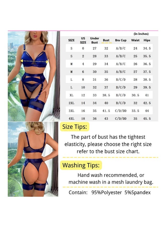 Women Lingerie Sets with Garter Belt 4 Pieces Lace Teddy Babydoll Bodysuit MG06 - Image 3