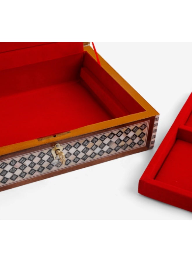 Handmade Domed Wooden Jewelry Box Inlaid with Natural Shell & Mother of Pearl with Key, Multicolor - Size 17.5 cm - Image 3