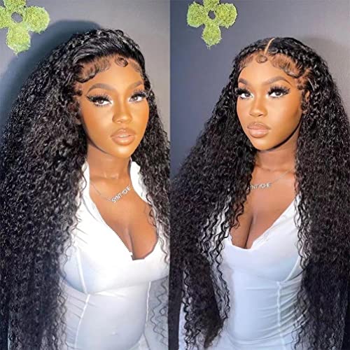 WPPIKK 13x4 Lace Front Wigs Human Hair Pre Plucked 180 Density Brazilian Wet and Wavy Human Hair Wigs for Black Women Glueless Curly Lace Frontal Wig Natural Color (28 Inch) - Image 3