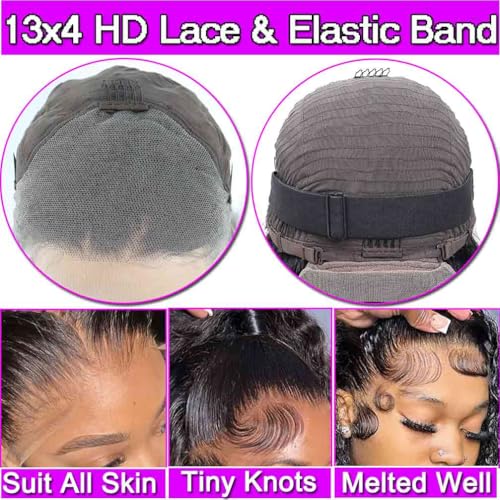 WPPIKK 13x4 Lace Front Wigs Human Hair Pre Plucked 180 Density Brazilian Wet and Wavy Human Hair Wigs for Black Women Glueless Curly Lace Frontal Wig Natural Color (28 Inch) - Image 4