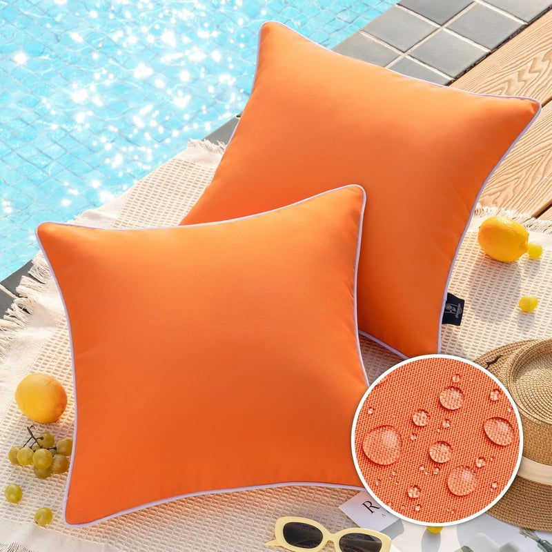 Phantoscope Pack of 2 Outdoor Waterproof Solid Throw Decorative Pillow Cover Decorative Square Outdoor Pillows Cushion Case Patio Pillows for Couch Tent Sunbrella, Orange 18x18 inches 45x45 cm - Image 1