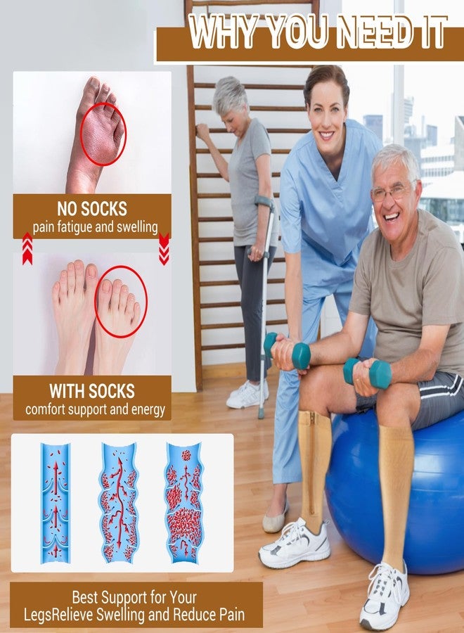 Yanmide 4 Pairs Zipper Compression Socks Women & Men, 15-20 Mmhg Compression Socks with Zipper, Medical Compression Socks with Zipper, Toeless Lining for Varicose Veins, Edema, Recover (Black/Beige Open Toe, Large-X-Large) - Image 4
