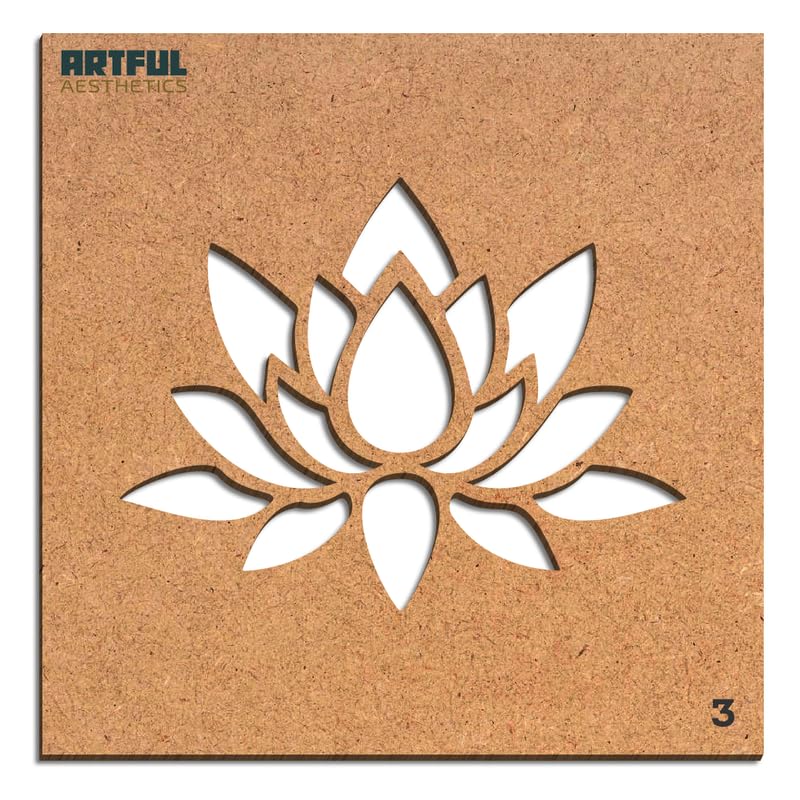 Artful Aesthetics Lotus Wooden Rangoli Stencil for Diwali Decoration Home and Festival Decoration Size 8x8 inch Stencil for Art and Craft Painting Rangoli Stencils 
