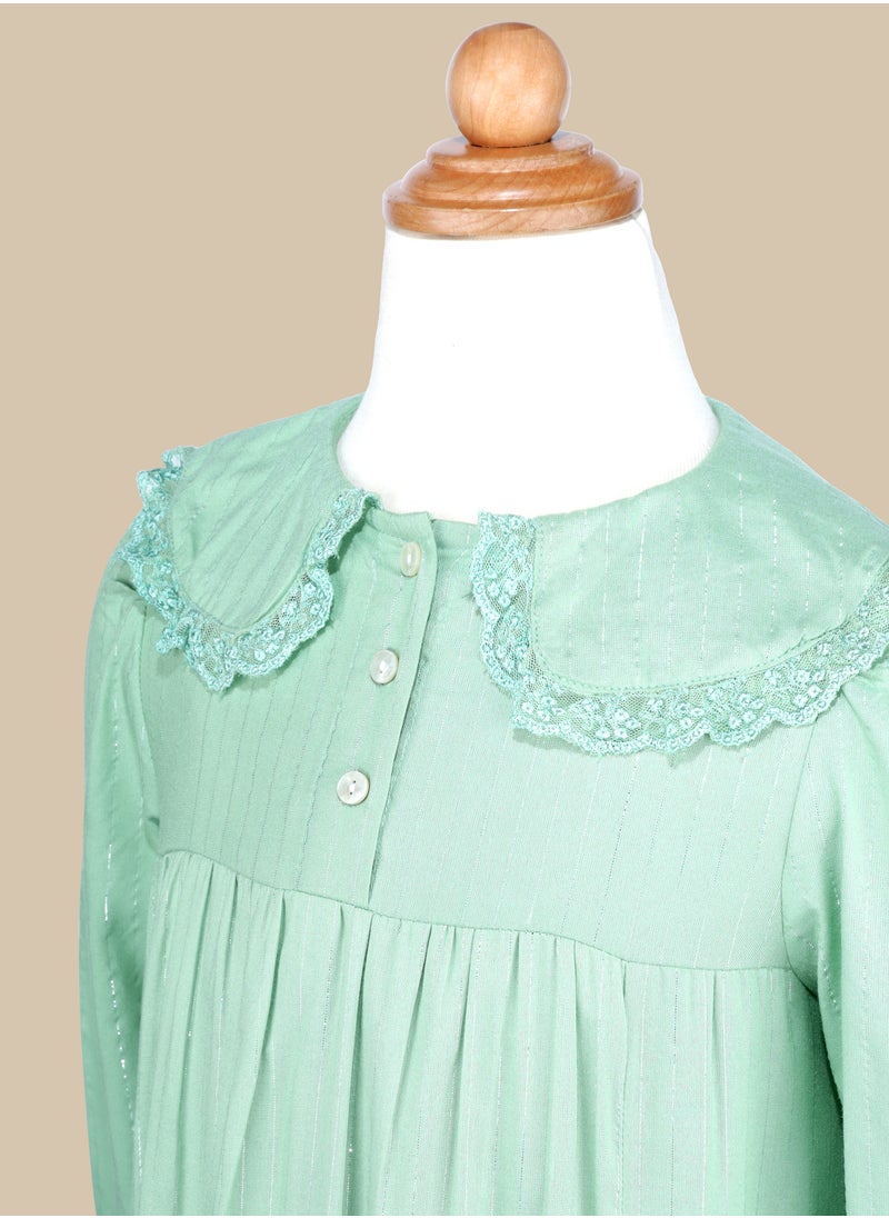 Generic Summer Green Girl's Frock Dress with 3/4 Sleeves in Comfy Fabric  - Image 2