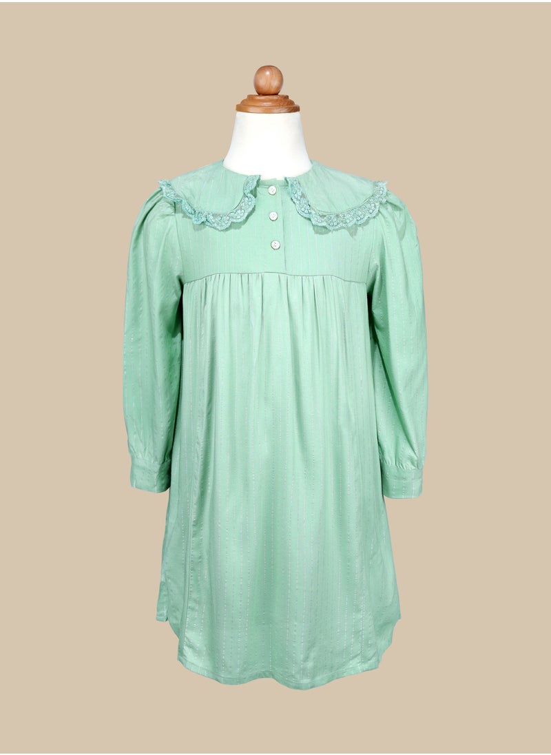 Generic Summer Green Girl's Frock Dress with 3/4 Sleeves in Comfy Fabric  - Image 1
