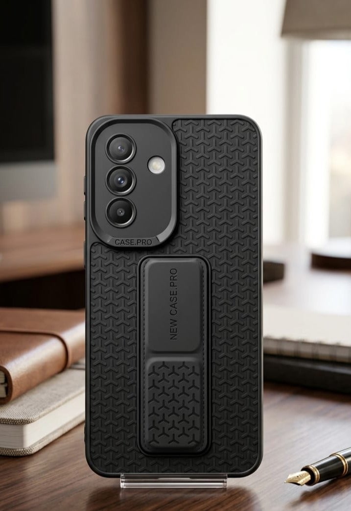 Samsung Galaxy A57 Hand Grip Case Cover - Magnetic Hand Grip Holder & Kickstand - Strong Grip for Magnetic Car Holder, Stylish Silicone Case & Functional, Ultimate Convenience & Hands-Free Viewing - Black