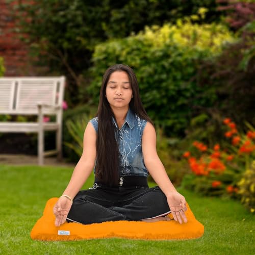 NEXTGO Floor Seat Cushions Yoga Meditation Mat Pooja aasan Soft Extra Comfortable Feather Touch Last Long Upto Washable Material Size 24 x 30 Inch 2 x 2.5 Fit Color Bhagwa Orange - Image 2