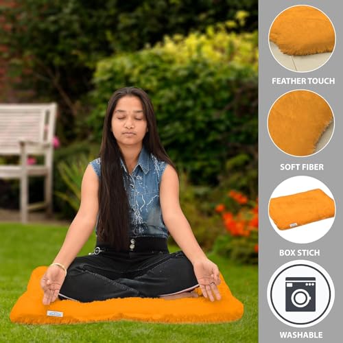 NEXTGO Floor Seat Cushions Yoga Meditation Mat Pooja aasan Soft Extra Comfortable Feather Touch Last Long Upto Washable Material Size 24 x 30 Inch 2 x 2.5 Fit Color Bhagwa Orange - Image 5