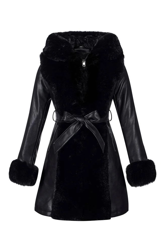 Take Two Faux Fur Tim Belted Warm Lining Coat