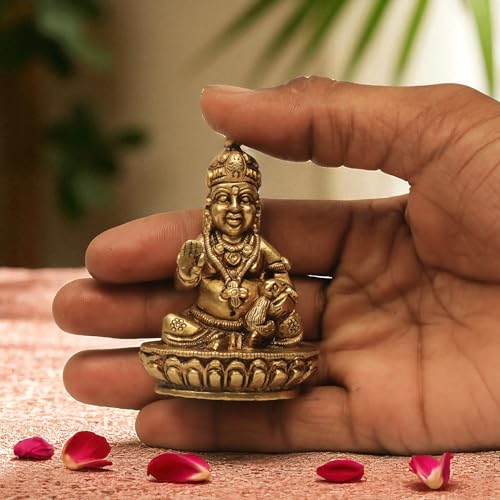 SHANTI 100% Pure Brass Kuber/Kubera God Sitting Idol, Lord of Wealth & Prosperity, Statue/Murti for Temple/Mandir Home Décor Height:- 2.68 Inches - Image 5