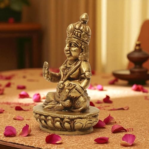 SHANTI 100% Pure Brass Kuber/Kubera God Sitting Idol, Lord of Wealth & Prosperity, Statue/Murti for Temple/Mandir Home Décor Height:- 2.68 Inches - Image 3