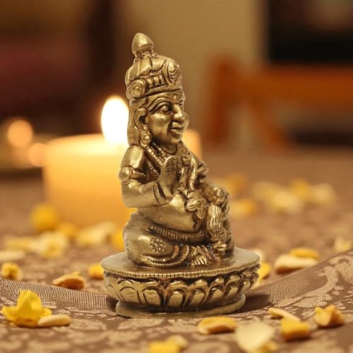 SHANTI 100% Pure Brass Kuber/Kubera God Sitting Idol, Lord of Wealth & Prosperity, Statue/Murti for Temple/Mandir Home Décor Height:- 2.68 Inches - Image 2