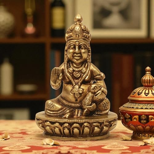 SHANTI 100% Pure Brass Kuber/Kubera God Sitting Idol, Lord of Wealth & Prosperity, Statue/Murti for Temple/Mandir Home Décor Height:- 2.68 Inches - Image 1