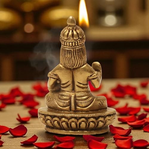 SHANTI 100% Pure Brass Kuber/Kubera God Sitting Idol, Lord of Wealth & Prosperity, Statue/Murti for Temple/Mandir Home Décor Height:- 2.68 Inches - Image 4