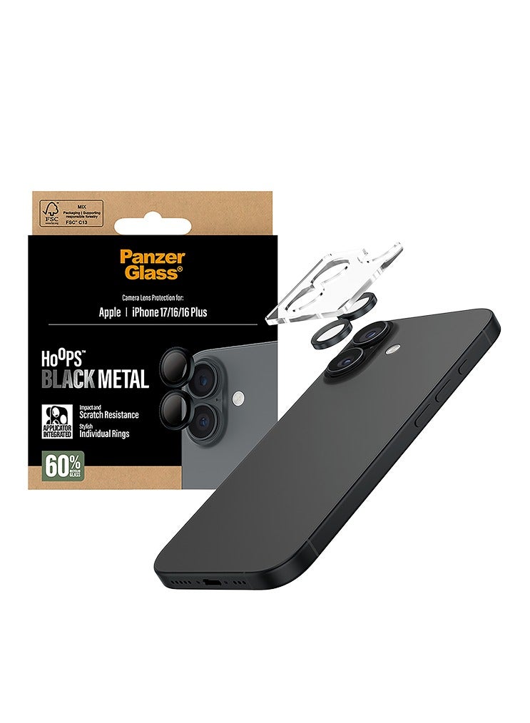 PanzerGlass Hoops Camera Lens Protector iPhone 17 /16/16 Plus - Black Metal - Image 2