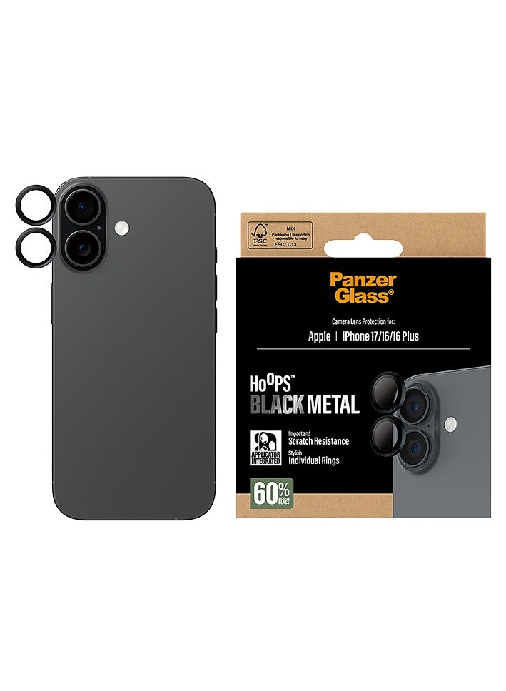 PanzerGlass Hoops Camera Lens Protector iPhone 17 /16/16 Plus - Black Metal - Image 1