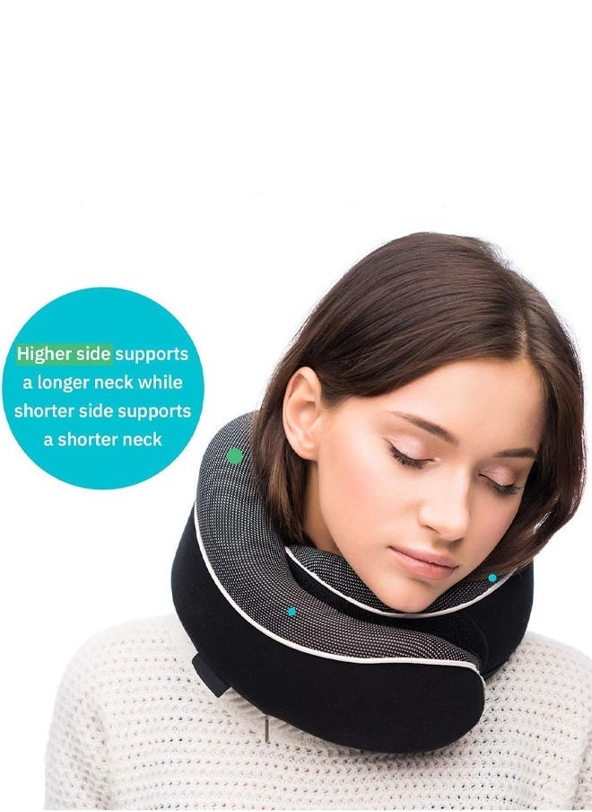 Arabest Orthopedic Neck Pillow, Travel Neck Pillows for Airplanes, Memory Foam Kit, Updated Resting Material, Airplane Travel Set with 3D Contoured Eye Masks, Earplugs, and Luxury Mesh Bag, Black  - Image 3