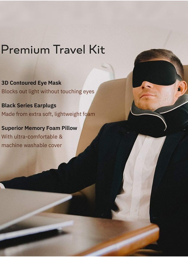 Arabest Orthopedic Neck Pillow, Travel Neck Pillows for Airplanes, Memory Foam Kit, Updated Resting Material, Airplane Travel Set with 3D Contoured Eye Masks, Earplugs, and Luxury Mesh Bag, Black  - Image 2